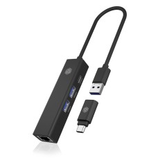 Raidsonic IcyBox IB-HUB1439-LAN 4-Port hub with USB3.2 Gen 1 Type-A or Type-C interface Black IB-HUB1439-LAN Raidsonic IcyBox IB-HUB1439-LAN 4-Port hub with USB3.2 Gen 1 Type-A or Type-C interface Black IB-HUB1439-LAN
