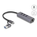 DeLock 3Port USB 5 Gbps Hub + Gigabit LAN with USB Type-C or USB Type-A connector in metal case 64282 DeLock 3Port USB 5 Gbps Hub + Gigabit LAN with USB Type-C or USB Type-A connector in metal case 64282