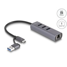 DeLock 3Port USB 5 Gbps Hub + Gigabit LAN with USB Type-C or USB Type-A connector in metal case 64282 DeLock 3Port USB 5 Gbps Hub + Gigabit LAN with USB Type-C or USB Type-A connector in metal case 64282