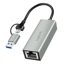 Logilink USB-C to Gigabit Ethernet Adapter with 2-in-1 USB Connection Grey UA0238B