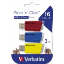 Verbatim 16GB Store ''n'' Click USB 3.2 Red/Blue/Yellow (3db) 49306 Verbatim 16GB Store ''n'' Click USB 3.2 Red/Blue/Yellow (3db) 49306