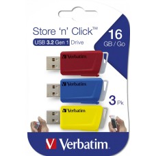 Verbatim 16GB Store ''n'' Click USB 3.2 Red/Blue/Yellow (3db) 49306 Verbatim 16GB Store ''n'' Click USB 3.2 Red/Blue/Yellow (3db) 49306