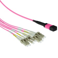 ACT Multimode 50/125 OM4 fanout patchcable 1 X MTP female - 4 X LC duplex 8 fibers 5m Pink RL7845 ACT Multimode 50/125 OM4 fanout patchcable 1 X MTP female - 4 X LC duplex 8 fibers 5m Pink RL7845