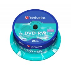 Verbatim DVD-RW 4,7Gb 4x Hengeres 25db/csomag (25-es c&iacute;mke) 43639