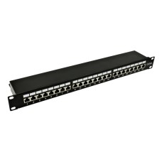 Nestron 19" patch panel; 24 port; Cat6A; &aacute;rny&eacute;kolt; tehermentes&iacute;tővel; dual IDC (Krone/110) NRPP-RJ45-224SF-H