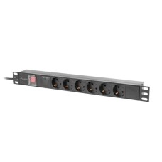 Lanberg 19" PDU/eloszt&oacute;sor 1U 16A 2m 6x Schuko aljzat Black PDU-06F-0200-BK