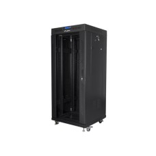 Lanberg 19" szabadon &aacute;ll&oacute; rack szekr&eacute;ny 27U/600X600 &uuml;vegajt&oacute;, lapraszerelt, LCD kijelző, fekete V2 FF01-6627-12BL