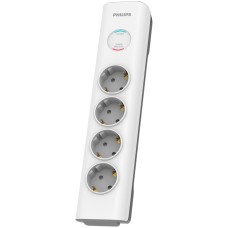 Built-in convenience features, 4 AC GM outlets, 600 J surge protection, 2 m cable, tangle-free braided cable, master power switch, built-in keyhole slots for wall mounting, safety protection, child-proof lock SPN7040WA/58