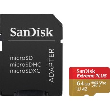 Sandisk 64GB microSDXC Extreme Plus Class 10 U3 A2 C10 V30 + adapterrel SDSQXBU-064G-GN6MA Sandisk 64GB microSDXC Extreme Plus Class 10 U3 A2 C10 V30 + adapterrel SDSQXBU-064G-GN6MA