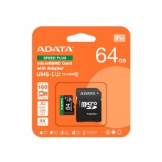 ADATA Mem&oacute;riak&aacute;rtya MicroSDXC 64GB + Adapter SPEED PLUS UHS-I U3 (160/140) UD64GUI3V30A2SP-RA1