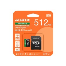 ADATA Mem&oacute;riak&aacute;rtya MicroSDXC 512GB + Adapter SPEED PLUS UHS-I U3 (180/160) UD512GUI3V30A2SP-RA1