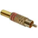 RCA dugó fém Aranyozott csatlakozás, törésgátlóval, maximum 6 mm-es kábelhez, piros/fekete. RCA dugó fém Aranyozott csatlakozás, törésgátlóval, maximum 6 mm-es kábelhez, piros/fekete.