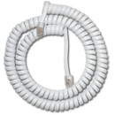 Telefon kézibeszélő zsinór 6m fehér Szerelt. rugós, spirális kábel, 6 m, fehér, 4P4C csatlakozó dugók.