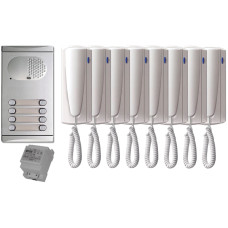 8 lakáskészülék, moduláris kültériegység, tápegység, névtáblával, 4+n vezetékes 8 lakáskészülék, moduláris kültériegység, tápegység, névtáblával, 4+n vezetékes