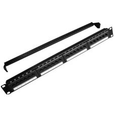 Gembird 19'' patch panel 24 port 1U cat.5e with rear cable management, black NPP-C524CM-001