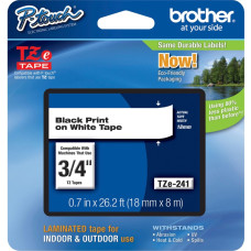 BROTHER TZE-241 LAMINATED TAPE 18MM 8M BLACK ON WHITE BROTHER TZE-241 LAMINATED TAPE 18MM 8M BLACK ON WHITE