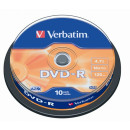 VERBATIM DVD-R lemez, matt, 4,7GB, 16x, zsugor csomaglás, VERBATIM