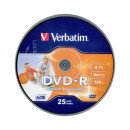 Verbatim DVD-R írható DVD lemez 4,7GB matt szélesen nyomtatható 25db hengeres