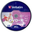 Verbatim DVD+R írható DVD lemez 4,7GB matt szélesen nyomtatható 25db hengeres