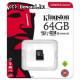 SD Micro  64GB XC Kingston Adapter nélkül CL10 SDCS/64GBSP
