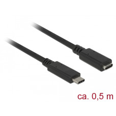 Delock Bőv&iacute;tők&aacute;bel  USB Type-C dug&oacute;  h&uuml;vely, 0,5 m, fekete 85532