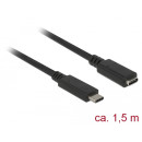Delock Bővítőkábel  USB Type-C dugó  hüvely, 1,5m, fekete 85534