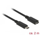 Delock Bővítőkábel  USB Type-C dugó  hüvely, 2,0m, fekete 85542
