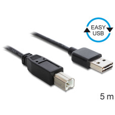 Delock K&aacute;bel, EASY-USB 2.0-s A-t&iacute;pus&uacute; csatlakoz&oacute;dug&oacute;  USB 2.0-s B-t&iacute;pus&uacute; csatlakoz&oacute;dug&oacute;, 5 m, feket 85553