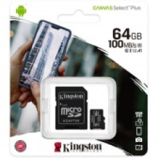 KINGSTON Mem&oacute;riak&aacute;rtya MicroSDXC 64GB  Canvas Select Plus 100R A1 C10 + Adapter SDCS2/64GB