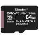 Kingston 64GB micSDXC Canvas Select Plus 100R A1 C10 Single Pack w/o ADP SDCS2/64GBSP