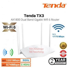 Tenda TX3 AX1800 Dual Band Gigabit Wi-Fi 6 Router TX3 Tenda TX3 AX1800 Dual Band Gigabit Wi-Fi 6 Router TX3