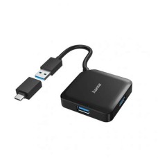 Hama 4 Ports USB 3.2 USB Hub Black + USB Type-C Adapter 200116 Hama 4 Ports USB 3.2 USB Hub Black + USB Type-C Adapter 200116