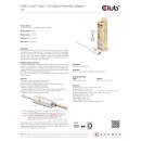 Club3D USB3.2 Gen1 Type-C to Gigabit Ethernet Adapter M/F CAC-1519 Club3D USB3.2 Gen1 Type-C to Gigabit Ethernet Adapter M/F CAC-1519