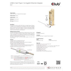 Club3D USB3.2 Gen1 Type-C to Gigabit Ethernet Adapter M/F CAC-1519 Club3D USB3.2 Gen1 Type-C to Gigabit Ethernet Adapter M/F CAC-1519